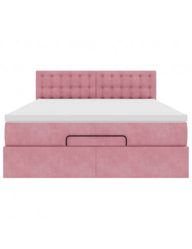 Struttura Letto Pouf con Materasso Rosa 140x190 cm in Velluto