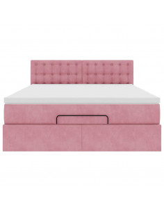 Struttura Letto Pouf con Materasso Rosa 140x190 cm in Velluto