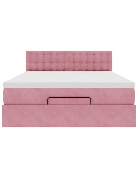 Struttura Letto Pouf con Materasso Rosa 140x190 cm in Velluto