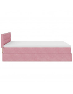 Struttura Letto Pouf con Materasso Rosa 140x190 cm in Velluto 2