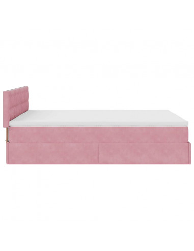 Struttura Letto Pouf con Materasso Rosa 140x190 cm in Velluto