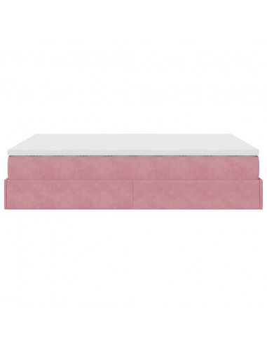 Struttura Letto Pouf con Materasso Rosa 140x190 cm in Velluto