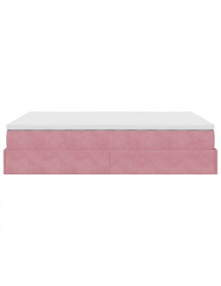 Struttura Letto Pouf con Materasso Rosa 140x190 cm in Velluto