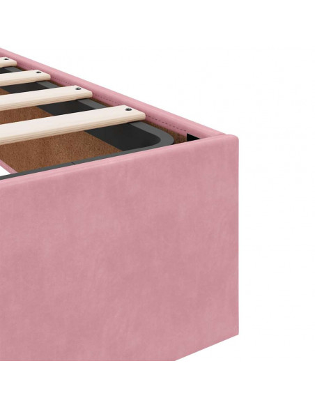 Struttura Letto Pouf con Materasso Rosa 140x190 cm in Velluto