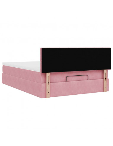Struttura Letto Pouf con Materasso Rosa 140x200 cm in Velluto