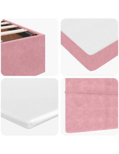 Struttura Letto Pouf con Materasso Rosa 140x200 cm in Velluto