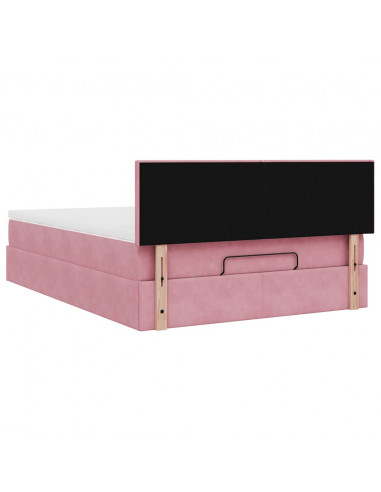 Struttura Letto Pouf con Materasso Rosa 140x200 cm in Velluto