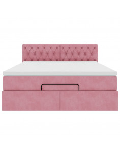 Struttura Letto Pouf con Materasso Rosa 140x200 cm in Velluto