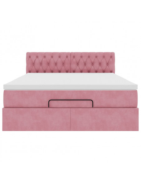 Struttura Letto Pouf con Materasso Rosa 140x200 cm in Velluto