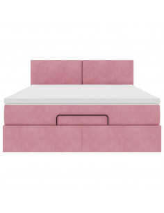 Struttura Letto Pouf con Materasso Rosa 140x200 cm in Velluto