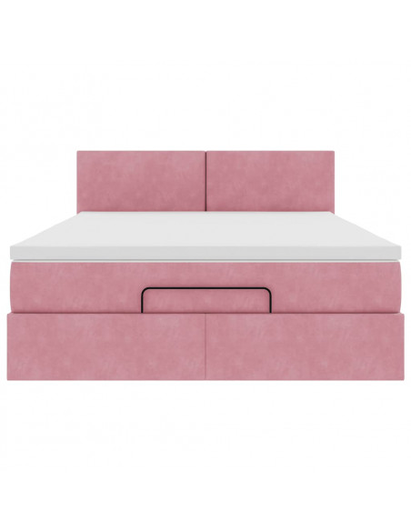Struttura Letto Pouf con Materasso Rosa 140x200 cm in Velluto