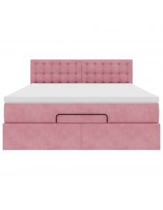 Struttura Letto Pouf con Materasso Rosa 140x200 cm in Velluto