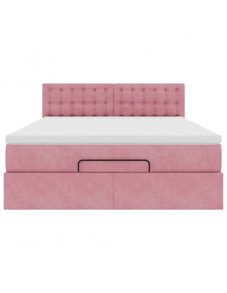 Struttura Letto Pouf con Materasso Rosa 140x200 cm in Velluto