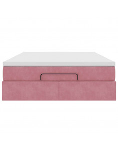 Struttura Letto Pouf con Materasso Rosa 140x200 cm in Velluto