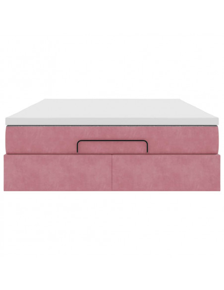 Struttura Letto Pouf con Materasso Rosa 140x200 cm in Velluto