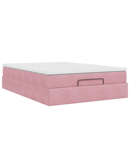 Struttura Letto Pouf con Materasso Rosa 140x200 cm in Velluto