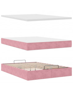 Struttura Letto Pouf con Materasso Rosa 140x200 cm in Velluto