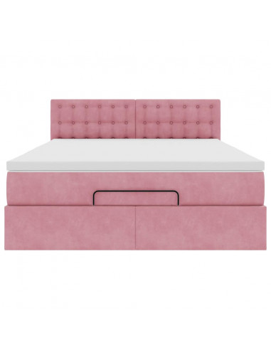 Struttura Letto Pouf con Materasso Rosa 140x200 cm in Velluto