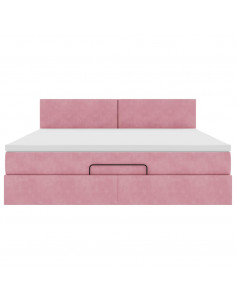 Struttura Letto Pouf con Materasso Rosa 160x200 cm in Velluto