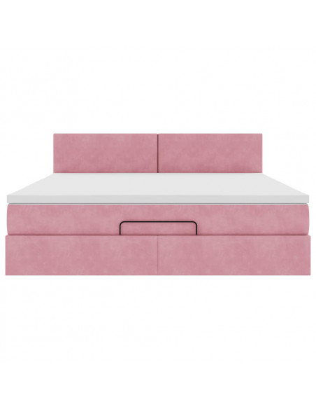 Struttura Letto Pouf con Materasso Rosa 160x200 cm in Velluto