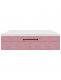 Struttura Letto Pouf con Materasso Rosa 160x200 cm in Velluto