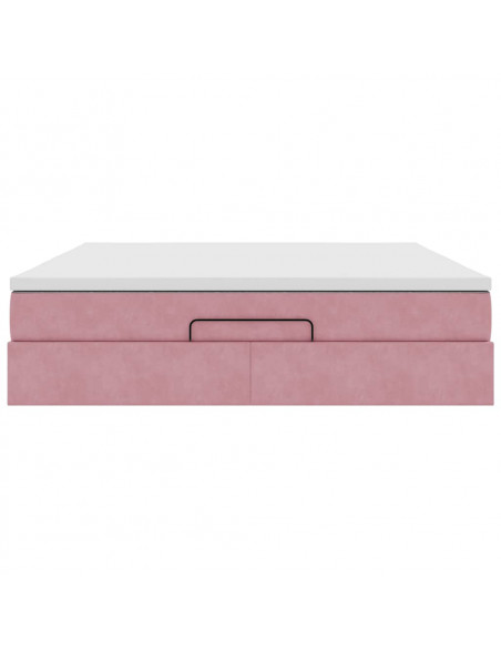 Struttura Letto Pouf con Materasso Rosa 160x200 cm in Velluto