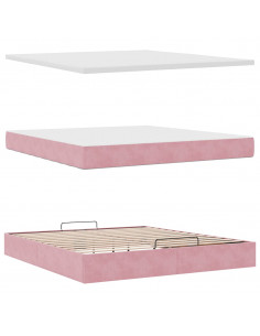 Struttura Letto Pouf con Materasso Rosa 160x200 cm in Velluto 2