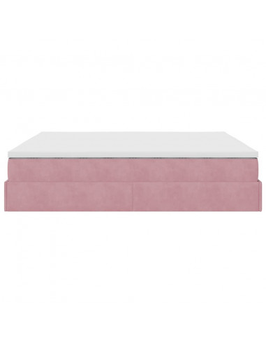Struttura Letto Pouf con Materasso Rosa 160x200 cm in Velluto