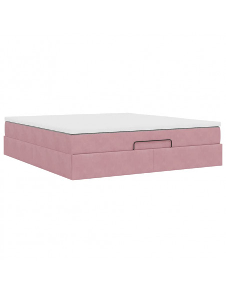Struttura Letto Pouf con Materasso Rosa 160x200 cm in Velluto