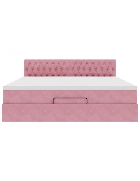 Struttura Letto Pouf con Materasso Rosa 160x200 cm in Velluto