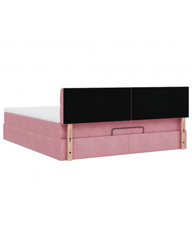 Struttura Letto Pouf con Materasso Rosa 160x200 cm in Velluto