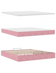 Struttura Letto Pouf con Materasso Rosa 160x200 cm in Velluto