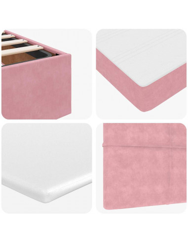 Struttura Letto Pouf con Materasso Rosa 160x200 cm in Velluto
