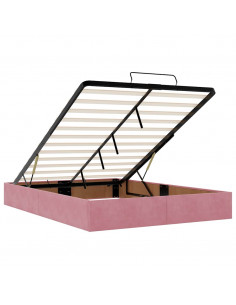 Struttura Letto Pouf senza Materasso Rosa 140x200 cm in Velluto 2