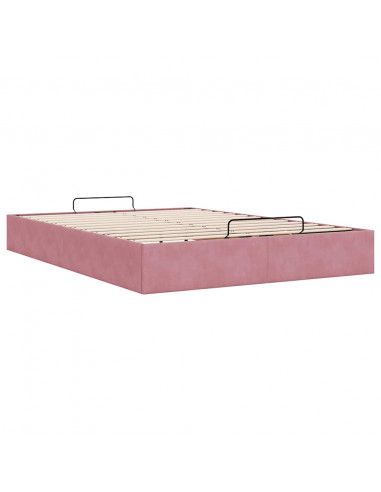 Struttura Letto Pouf senza Materasso Rosa 140x200 cm in Velluto