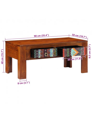 Tavolino da Salotto 90x50x40 cm in Legno Massello di Acacia