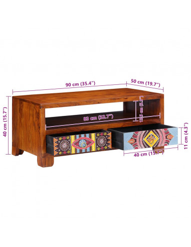 Tavolino da Salotto 90x50x40 cm in Legno Massello di Acacia