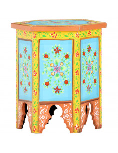 Tavolino Dipinto a Mano Multicolore 38x33x42 cm Massello Mango