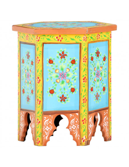 Tavolino Dipinto a Mano Multicolore 38x33x42 cm Massello Mango