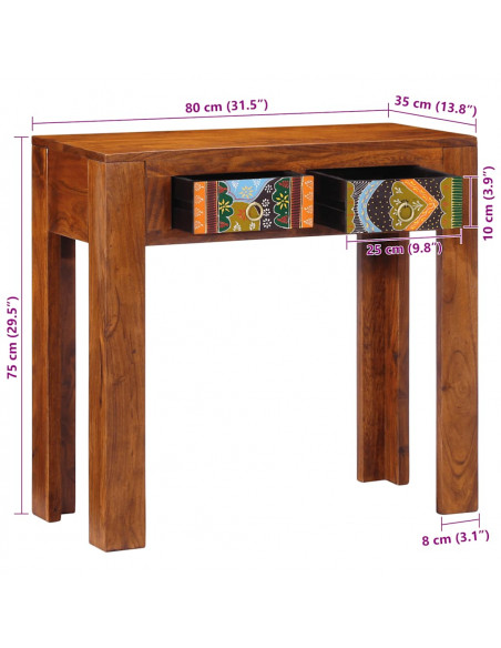 Tavolo Consolle 80x35x75 cm in Legno Massello di Acacia