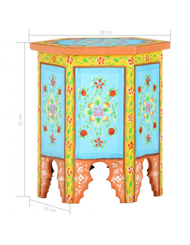 Tavolino Dipinto a Mano Multicolore 38x33x42 cm Massello Mango