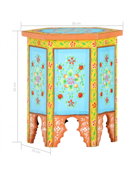 Tavolino Dipinto a Mano Multicolore 38x33x42 cm Massello Mango