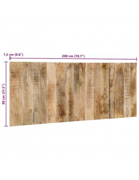 Testiera 200 cm in Legno Massello di Mango Grezzo