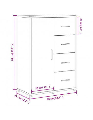 Credenza Rovere Sonoma 60x31x84 cm in Legno Multistrato