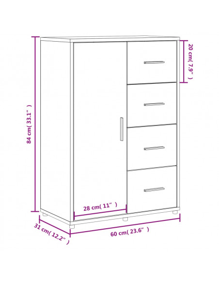 Credenza Grigio Cemento 60x31x84 cm in Legno Multistrato