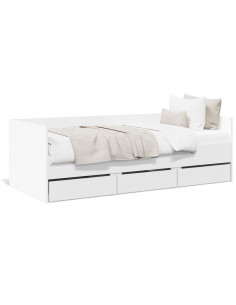 Divano Letto con Cassetti Bianco 90x200 cm in Legno Multistrato