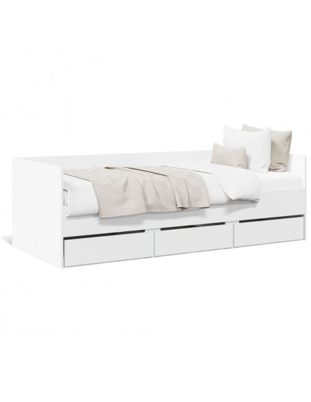 Divano Letto con Cassetti Bianco 90x200 cm in Legno Multistrato