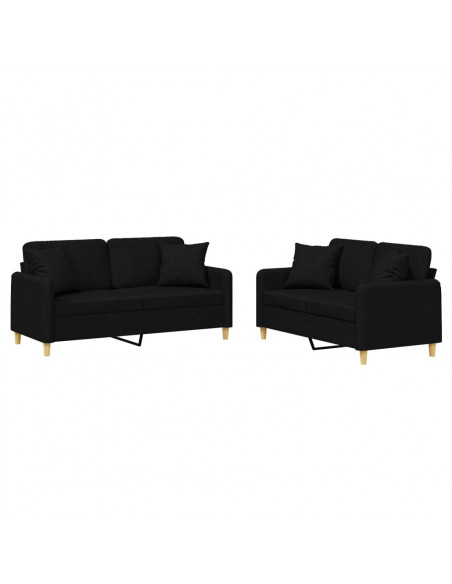 Set Divani 2 pz con Cuscini Nero in Tessuto