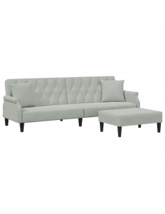 Divano Letto 2Posti Cuscini e Poggiapiedi Grigio Chiaro Velluto