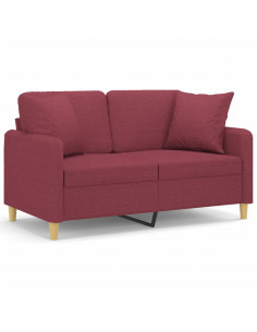 Divano a 2 Posti con Cuscini Rosso Vino 120 cm in Tessuto